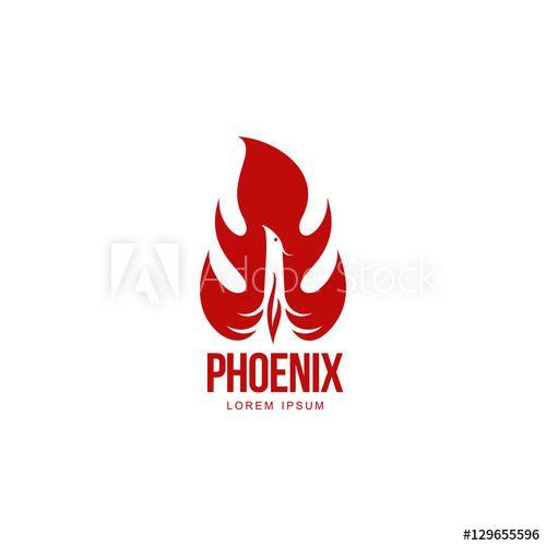 Red White and Flame Logo - Stylized graphic phoenix bird resurrecting in flame logo template