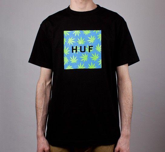 Blue and Green Box Logo - HUF Plantlife Box Logo T Shirt (Black Blue Green)