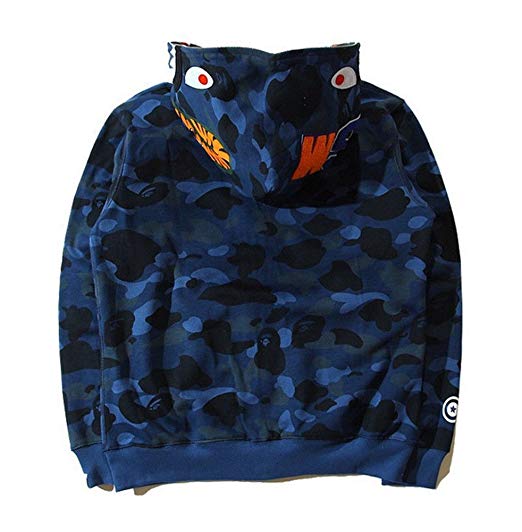 Blue Bathing Ape Logo - Bathing Ape Bape Shark Jaw Camo Full Zipper Hoodie Men's Sweats Coat