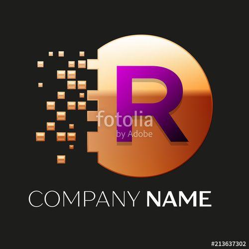 Orange Circle R Logo - Realistic Purple Letter R logo symbol in the golden colorful pixel