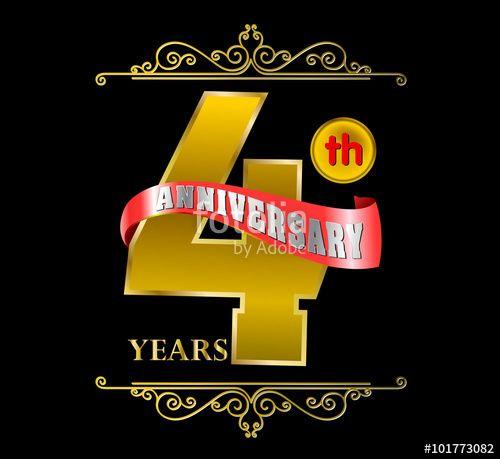 Red Robbon and Yellow Logo - Golden 4th anniversary logo and red ribbon