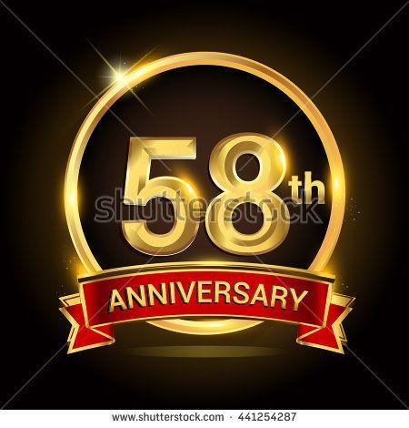 Red Robbon and Yellow Logo - 58th golden anniversary logo, 58 years anniversary celebration