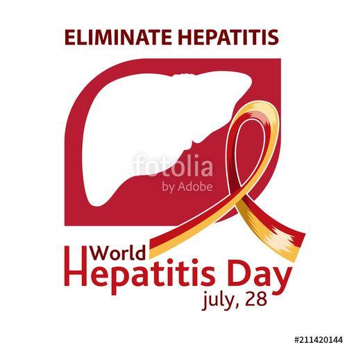 Red Robbon and Yellow Logo - World Hepatitis Day. July 28. Yellow Red Ribbon. Vector Illustration