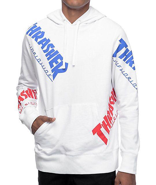 Whit and Blue Thrasher Logo - HUF x Thrasher TDS Allover White Hoodie | Zumiez