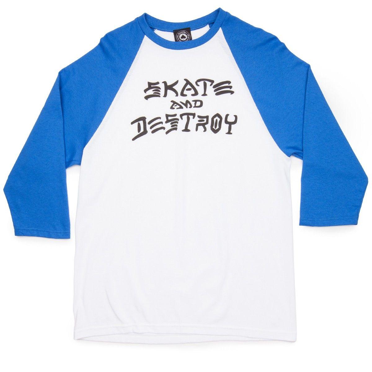 Whit and Blue Thrasher Logo - Thrasher Skate And Destoy Raglan T Shirt