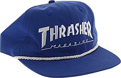 Whit and Blue Thrasher Logo - Amazon.com: Thrasher Magazine Rope Blue / White Snapback Hat ...
