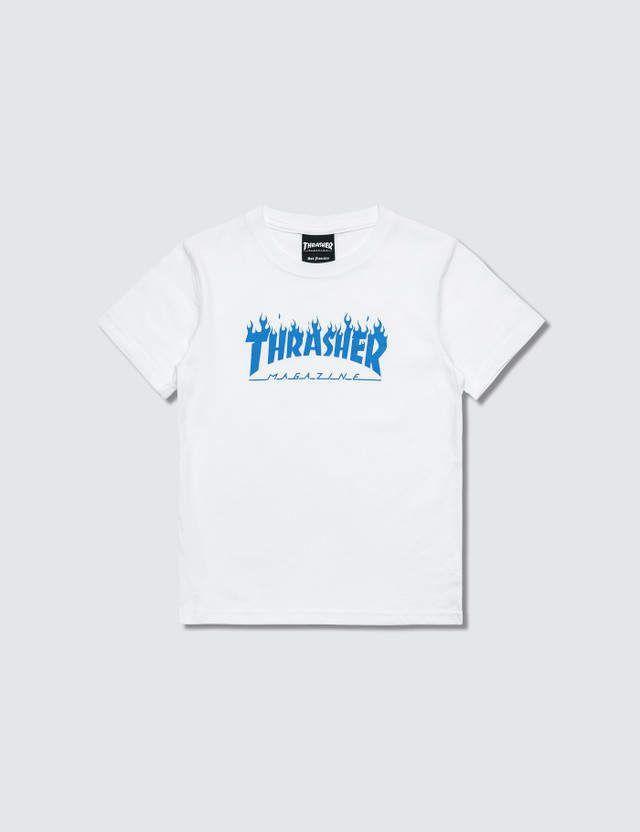 Whit and Blue Thrasher Logo - Thrasher Blue Flame Kids T-Shirt | Products | Thrasher, T shirt, Shirts