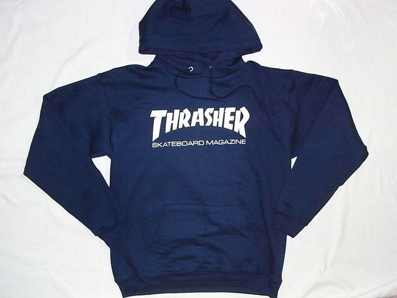 Whit and Blue Thrasher Logo - JONNY BEE: THRASHER slasher classic! SKATEBOARDMAGAZINE logo Hoodie