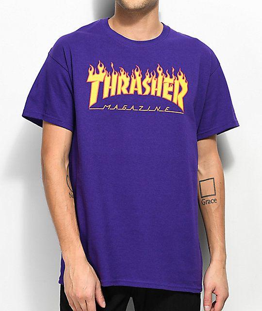 Whit and Blue Thrasher Logo - Thrasher Flame Logo Purple T-Shirt | Zumiez