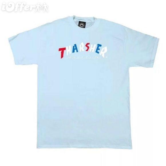 Whit and Blue Thrasher Logo - 2017 Thrasher Logo Tee us size S-3XL Pink blue 2510 for sale