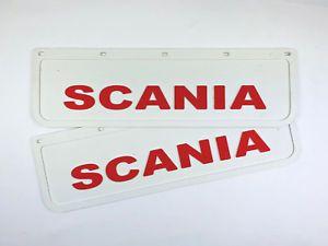 The White with Red Rectangle Logo - Mud Flaps Truck Lorry SCANIA 18x60cm Embossed White with Red ...