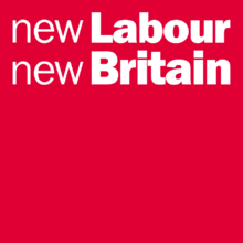 The White with Red Rectangle Logo - A red rectangle with the words new Labour new Britain in white