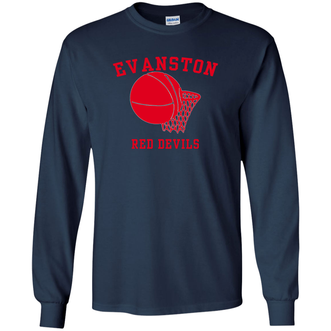 Evanston Red Devils Logo - Evanston Schools Red Devils Long Sleeve Ultra Cotton T-Shirt ...