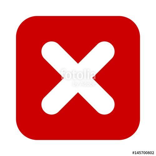Square White with Red Cross Logo - Flat square X mark red icon, button. Cross symbol isolated on white