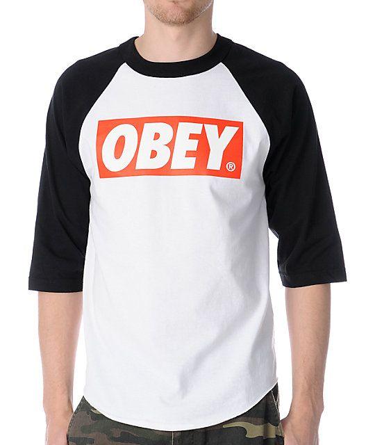 Obey Bar Logo - Obey Bar Logo White & Black Baseball T Shirt