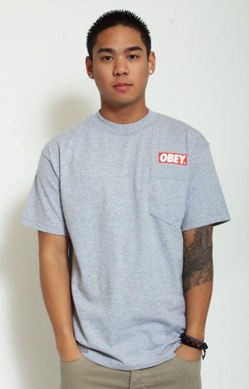 Obey Bar Logo - OBEY, Pocket Bar Logo T-Shirt - Grey | MLTD