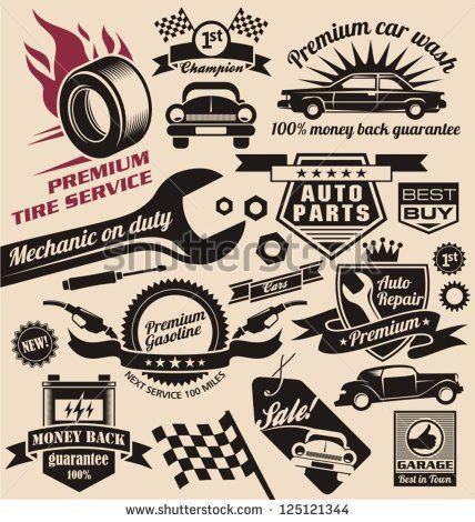 Vintage Auto Service Logo - Vector set of vintage car symbols. Car service and car sale retro ...