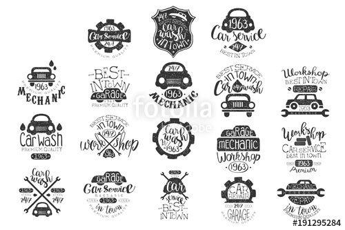 Vintage Auto Service Logo - Vector set of vintage car emblems with hand lettering. Stylish