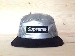 Silver Supreme Logo - SUPREME METALLIC CAMP CAP FIVE PANEL SILVER FOIL HAT BOX LOGO S S