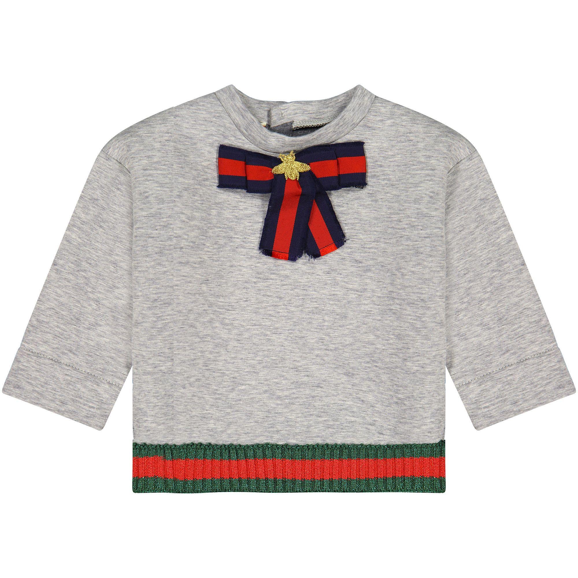Blue Orange Red Ribbon Logo - Gucci Girls Sweatshirt with Signature Blue and Red RIbbon and Bee Detail