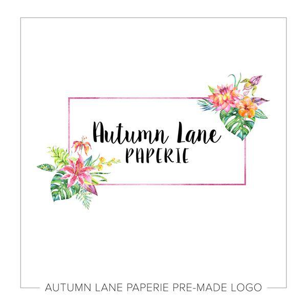 Tropical Flower Logo - Rectangle & Tropical Flowers Logo | Autumn Lane Paperie