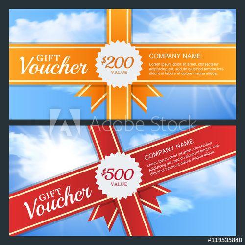 Blue Orange Red Ribbon Logo - Vector gift voucher or business card template with red ribbon. Blue ...
