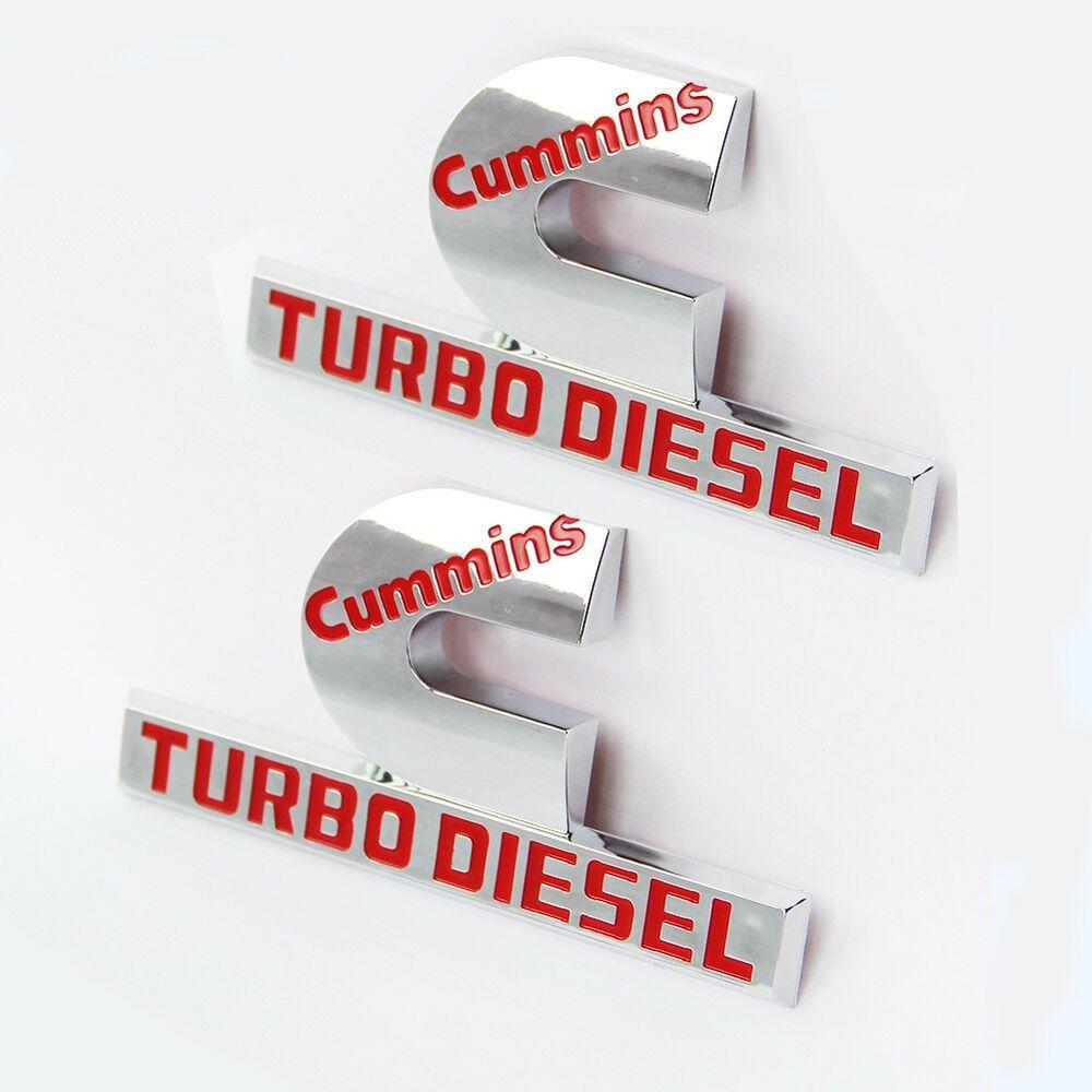 Red Cummins Logo - 2x OEM Red Cummins Turbo Diesel HIGH OUTPUT Emblem Decal Dodge Ram