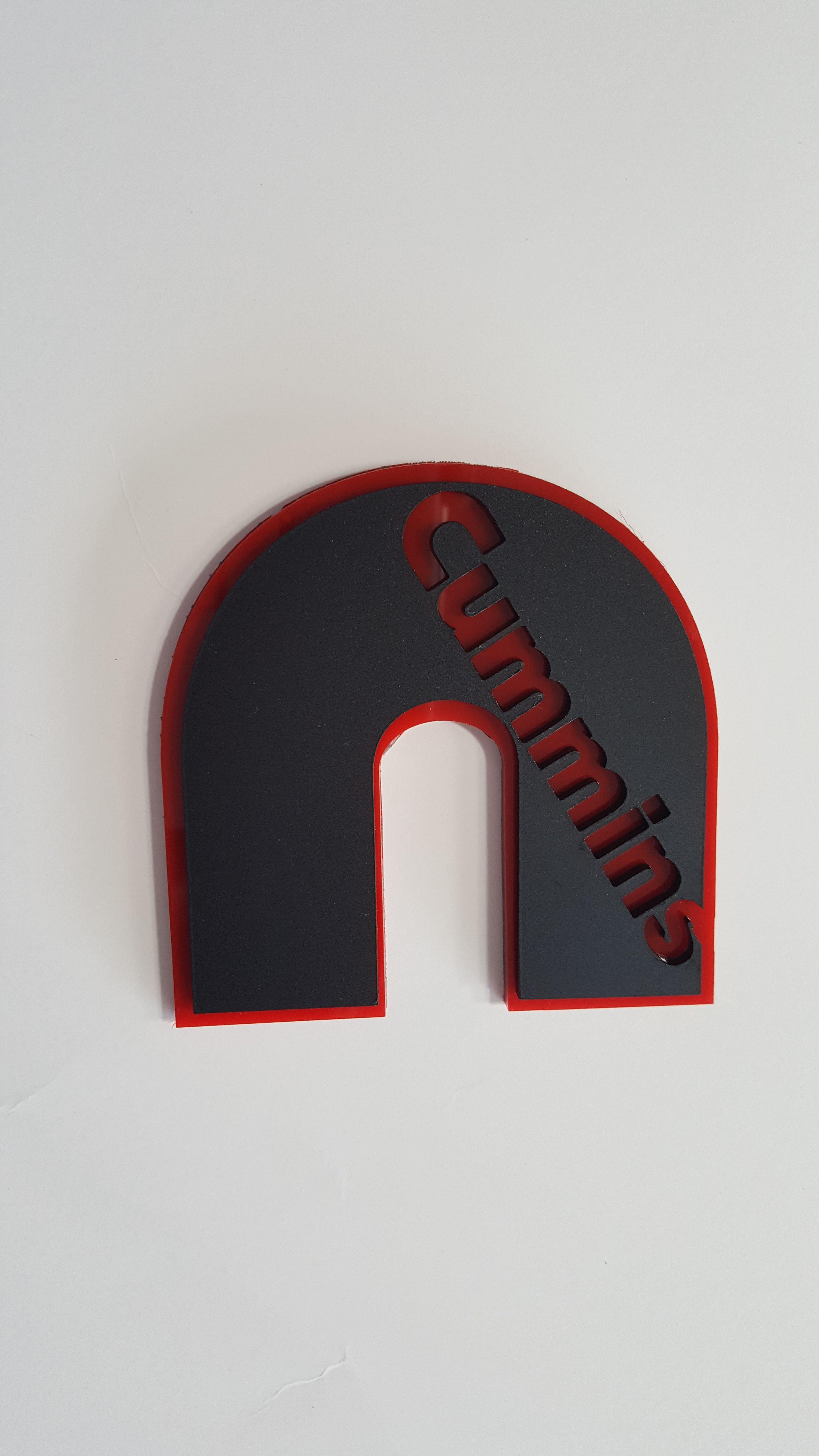 Red Cummins Logo - Large Matte Black Red Back Cummins Logo Car Truck Emblem Badge