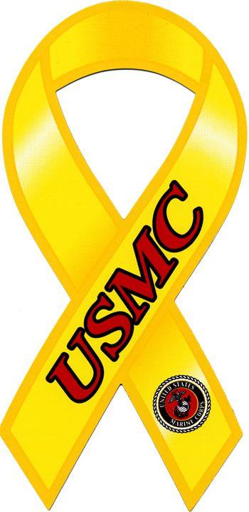 Orange Colored USMC Logo - Ribbon Car Magnet, Yellow USMC and Seal