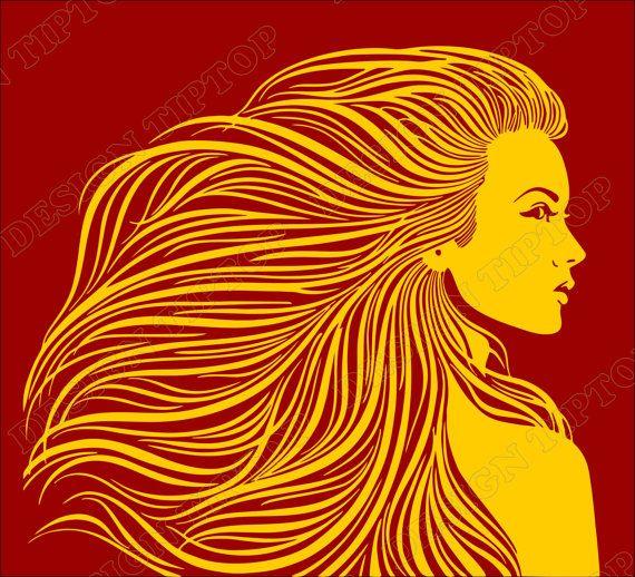 Women Flowing Hair Logo - Silhouette woman with long flowing hair, beauty saloon,svg, dxf, eps ...