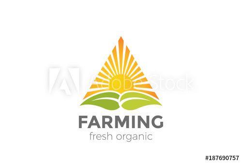 Green and Yellow Sun Logo - Green Natural Organic Farm Logo vector. Sun Leaves triangle icon ...