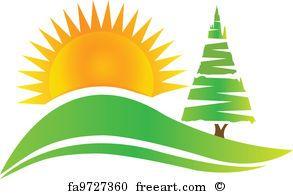 Green and Yellow Sun Logo - Free art print of Sun and hill mountain logo vector. FreeArt
