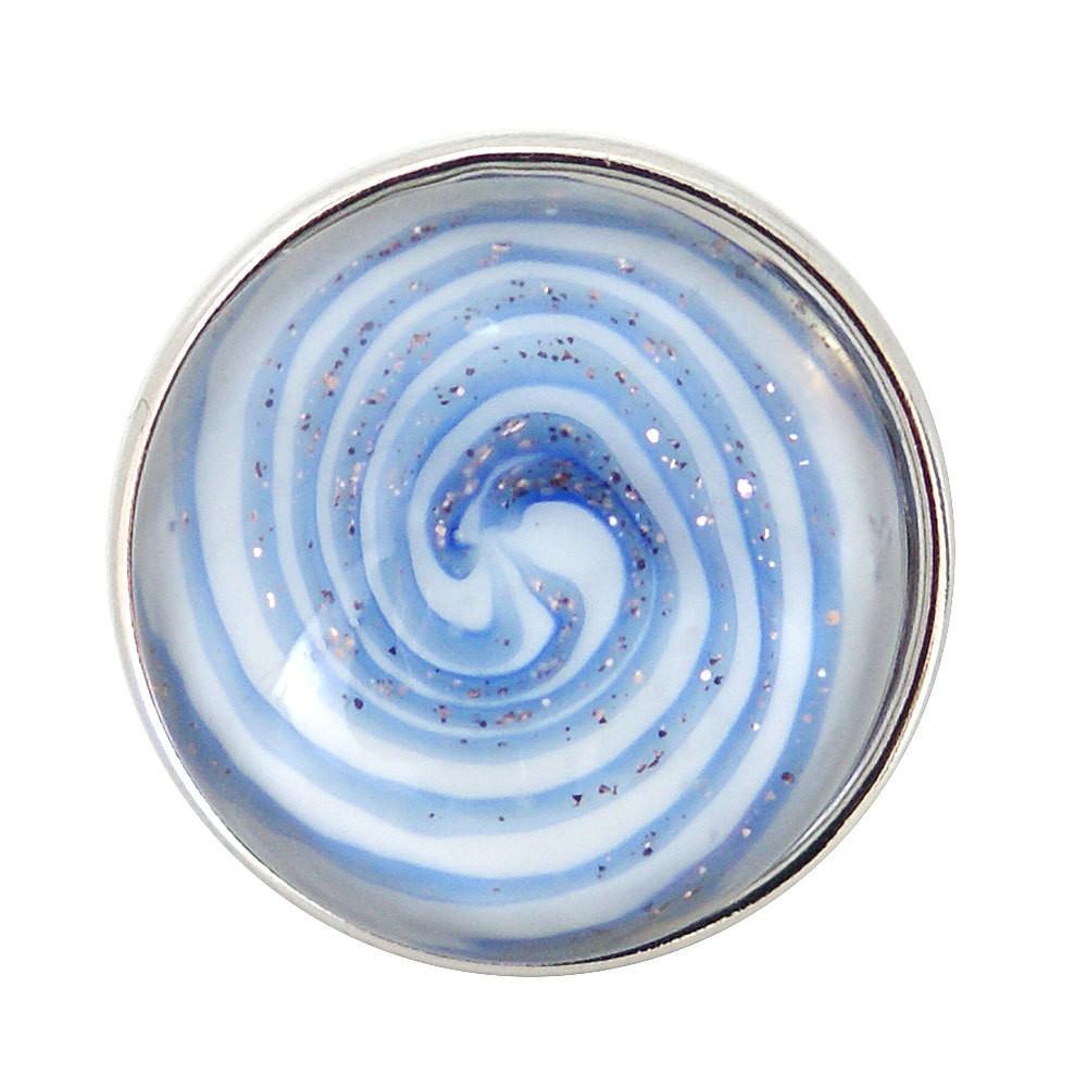 Blue and White Swirl Logo - PC 18MM Blue White Swirl Lampwork Glass Silver Candy Snap Charm