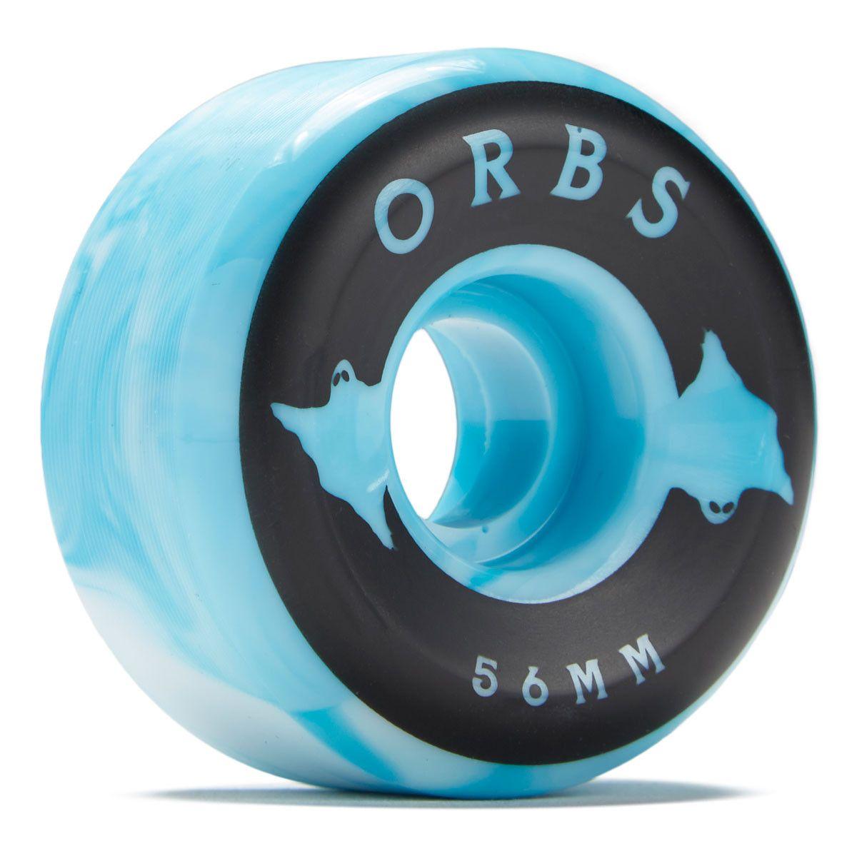 Blue and White Swirl Logo - Welcome Orbs Specters 99a Skateboard Wheels - Blue/White Swirl - 56mm