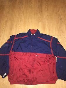 Red and Blue Swoosh Logo - VTG 90s White Tag Nike Windbreaker Mens XL Red Blue Swoosh Big Logo