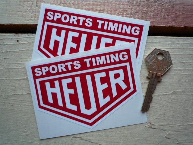 Red and White Racing Logo - Heuer Sports Timing Classic Racing Car Stickers 4 Pair Red & White
