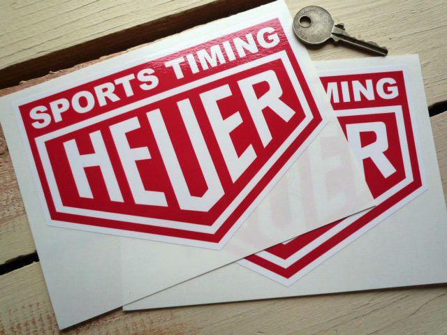 Red and White Racing Logo - Heuer Sports Timing Classic Racing Car Stickers 6 Pair Red & White