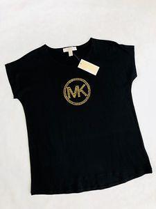 Bling Logo - NWT Women's Michael Kors MK Gold Stud Logo T-shirt Tee Black Bling ...