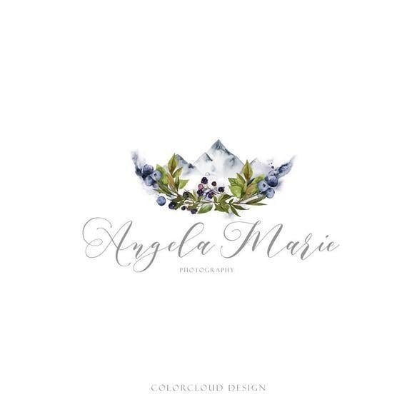 Mountain Flower Logo - mountain logo design flower logo floral logo watercolor | Etsy