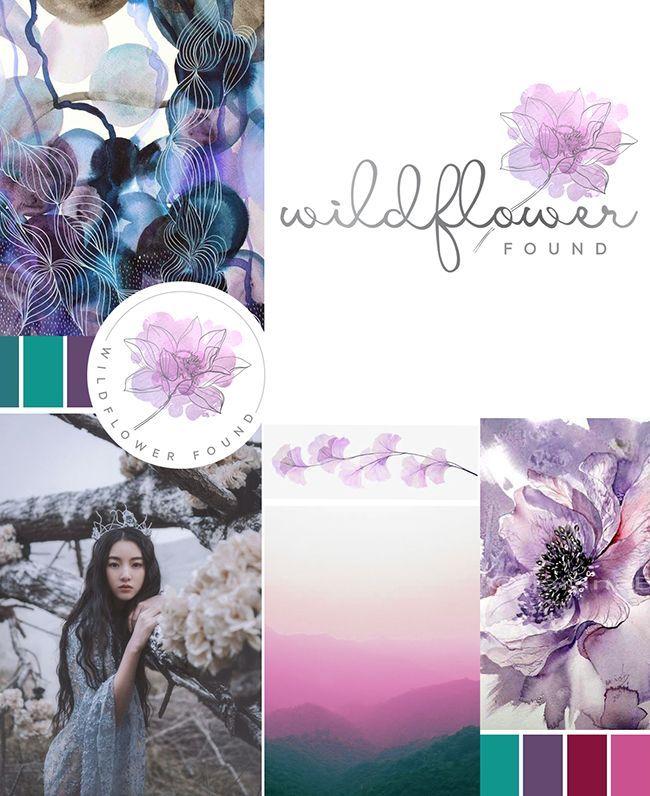 Mountain Flower Logo - wildflower logo, purple, teal, red, pink, palette, asian, logo ...