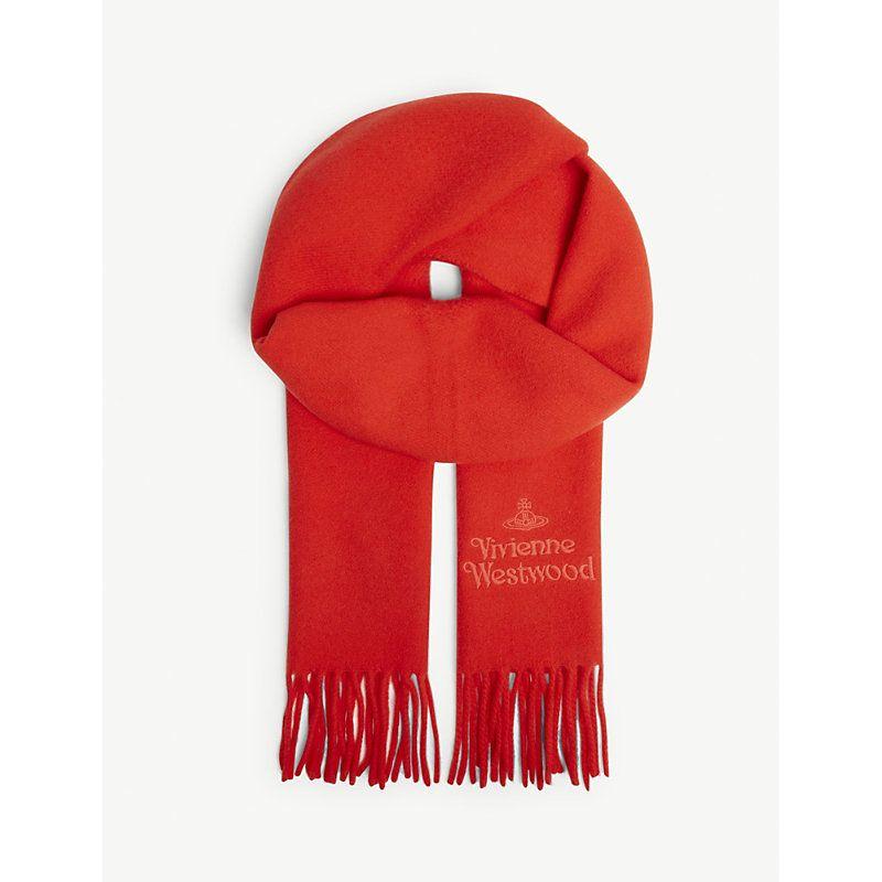 Red Spiky Logo - Vivienne Westwood Logo Embroidered Wool Scarf In Red