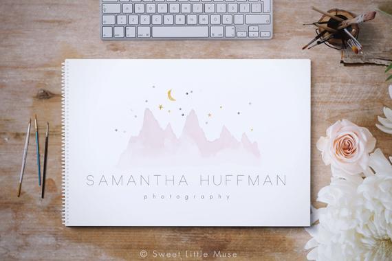 Mountain Flower Logo - Watercolor Logo Design mountain logo design photography | Etsy