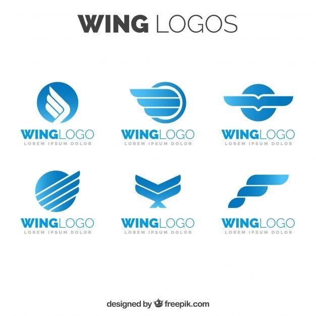 Blue Wings Logo - Pack of blue wings logos in flat design Vector