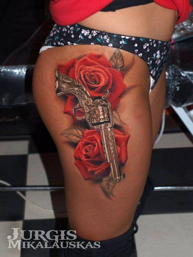 Tattoo Guns and Roses Logo - 137 Fantastic Gun Tattoos That Hit Their Mark | Tattoos Beautiful