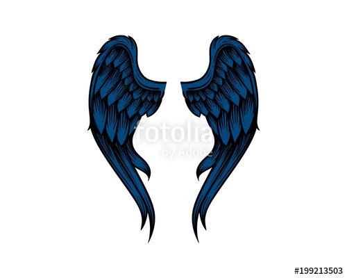 Blue Wings Logo - Line Art Blue Wings Hand Drawn Sign Symbol Icon Logo Vector Stock