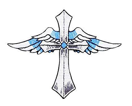 Blue Wings Logo - Amazon.com: Cross with Blue Wings - Angel - Iron on Applique ...