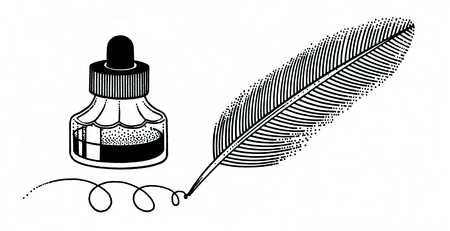 Black and White Quill Logo - Stock Illustration - Ink well and quill pen