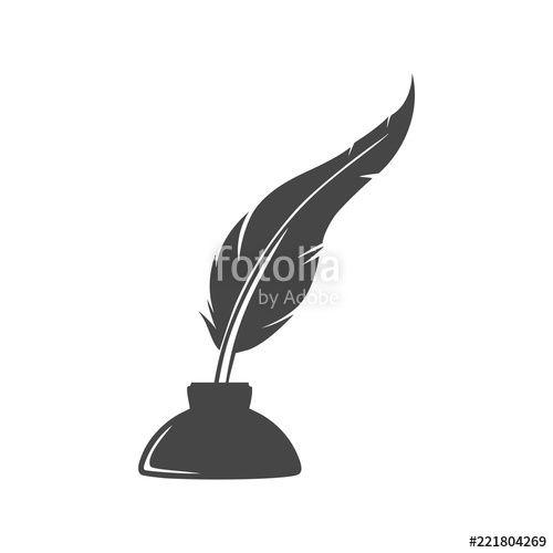 Black and White Quill Logo - Black Classic feather quill illustration icon or logo