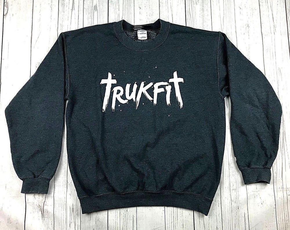 Trukfit the Crew Logo - Trukfit unisex mens womens M gray logo long sleeve crew neck