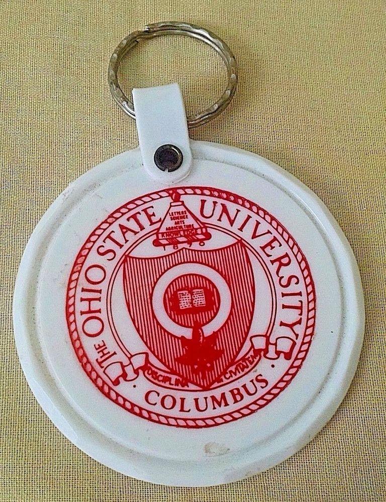 Round Silver and Red Logo - OHIO STATE UNIVERSITY KEYCHAIN VINTAGE PLASTIC ROUND WHITE COLUMBUS ...